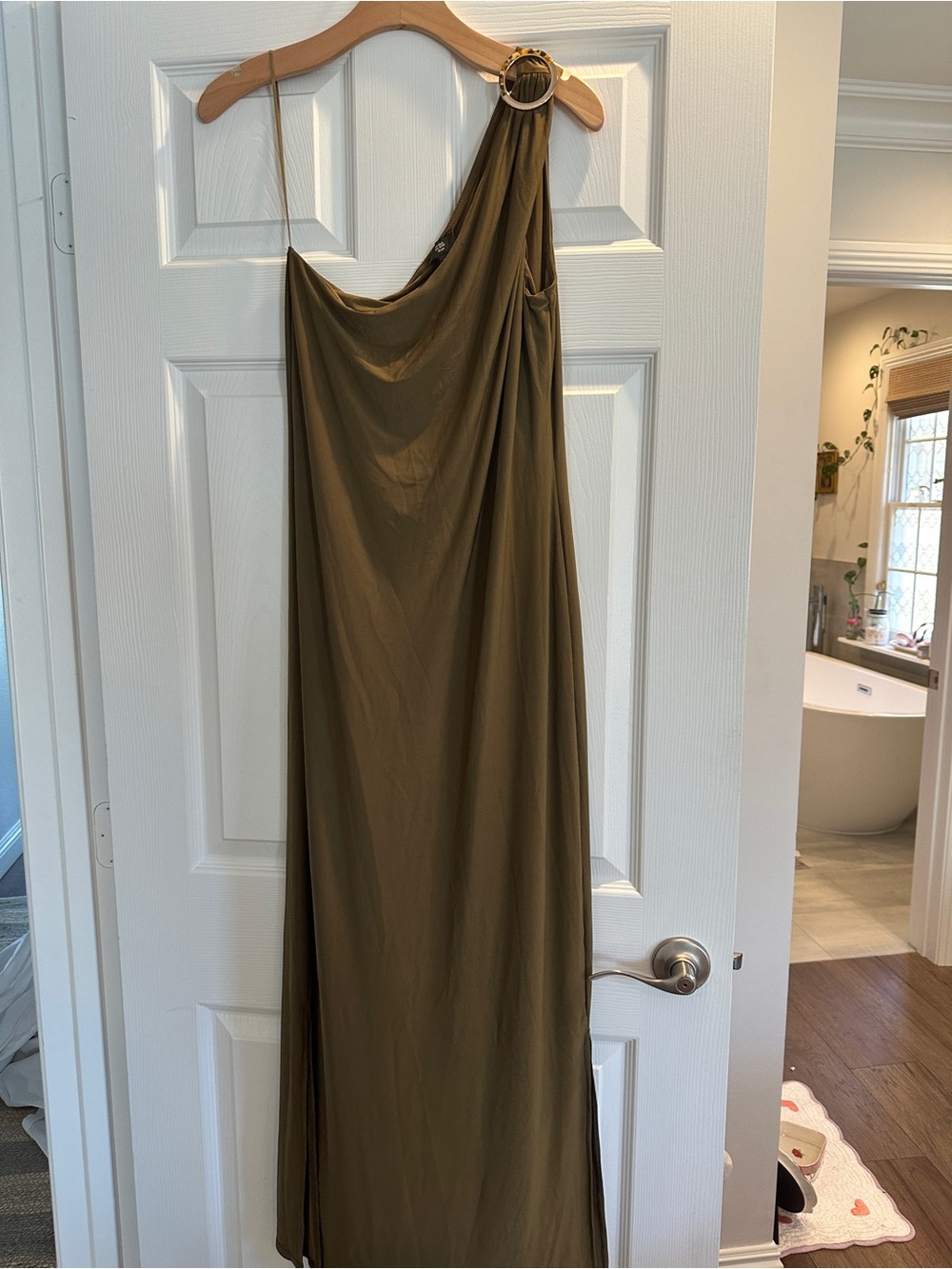 River Island Plus Khaki One-Shoulder Maxi Dress with Ring Detail